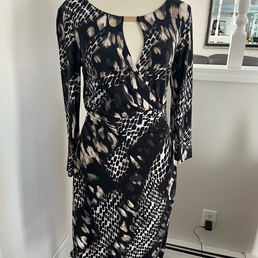INC International Concepts Black and White Long Sleeve Dress
